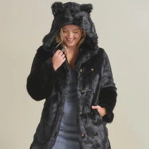 NWT SPIRITHOODS WOMEN'S BLACK PANTHER CLASSIC FAUX FUR COAT